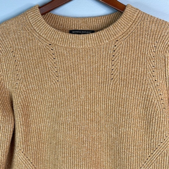 Banana Republic Pointelle Classic Camel Crewneck Sweater Ribbed Academia Prep S - Picture 3 of 9
